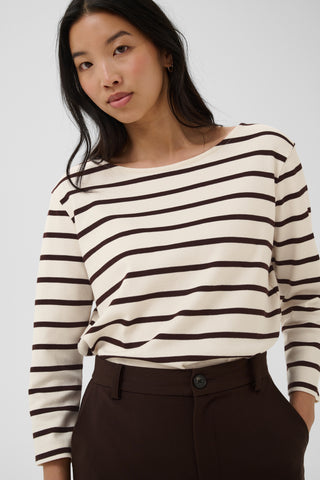 Part Two Striped Boat Neck Top Brown Nela