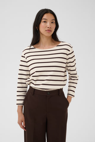 Part Two Striped Boat Neck Top Brown Nela