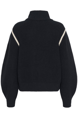 Part Two Funnel Neck Zipped Cardigan Navy Blue Semra