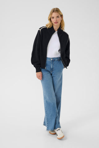 Part Two Funnel Neck Zipped Cardigan Navy Blue Semra