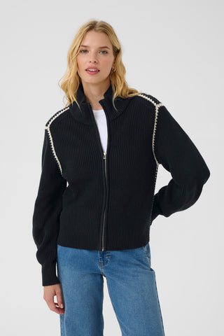 Part Two Funnel Neck Zipped Cardigan Navy Blue Semra
