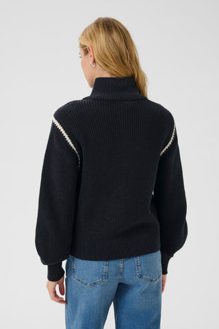 Part Two Funnel Neck Zipped Cardigan Navy Blue Semra