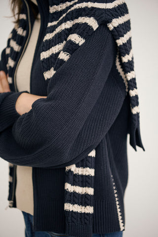 Part Two Funnel Neck Zipped Cardigan Navy Blue Semra