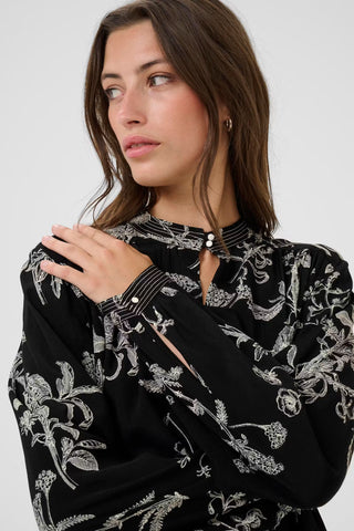 Part Two Keyhole Neck Floral Blouse Black Shiroma