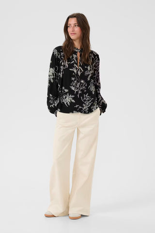 Part Two Keyhole Neck Floral Blouse Black Shiroma