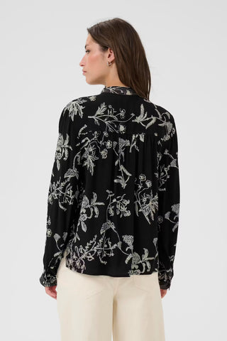 Part Two Keyhole Neck Floral Blouse Black Shiroma