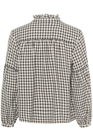 Part Two Checked Frill Neck Blouse Navy Blue Samilla
