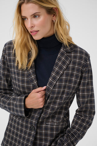 Part Two Checked Blazer Navy Blue Beige Vineke