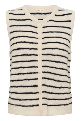Part Two Striped Knitted Waistcoat Ivory Navy Blue Pimira