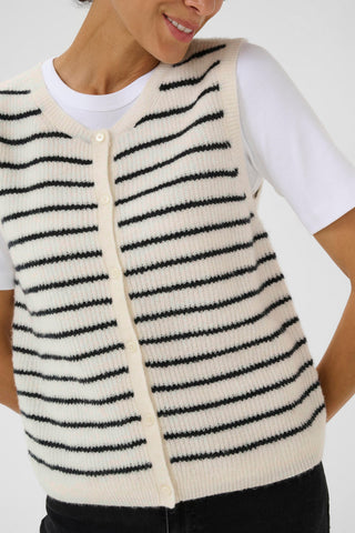 Part Two Striped Knitted Waistcoat Ivory Navy Blue Pimira