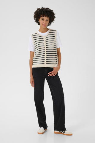 Part Two Striped Knitted Waistcoat Ivory Navy Blue Pimira
