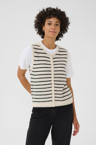 Part Two Striped Knitted Waistcoat Ivory Navy Blue Pimira