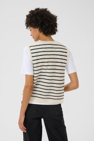 Part Two Striped Knitted Waistcoat Ivory Navy Blue Pimira