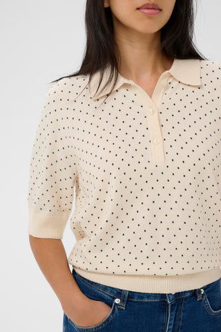Part Two Dot Print Jumper Navy Blue Ivory Anetti