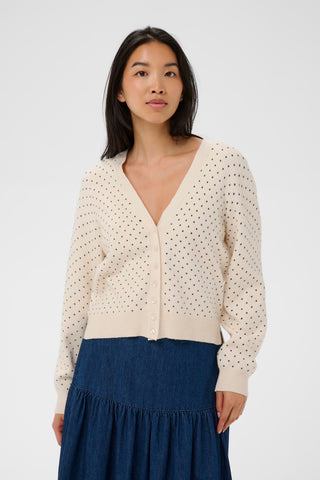 Part Two Dot Print Cardigan Navy Blue Ivory Anessa