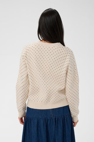 Part Two Dot Print Cardigan Navy Blue Ivory Anessa