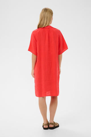 Part Two Linen Short Sleeve Dress Red Ayla