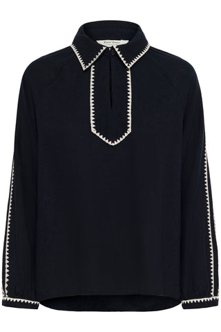 Part Two Contrast Trim Blouse Navy Blue Aimy