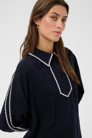 Part Two Contrast Trim Blouse Navy Blue Aimy