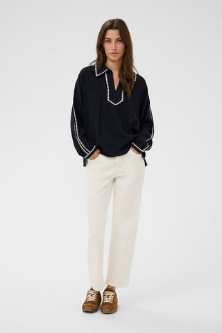 Part Two Contrast Trim Blouse Navy Blue Aimy