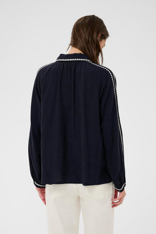 Part Two Contrast Trim Blouse Navy Blue Aimy