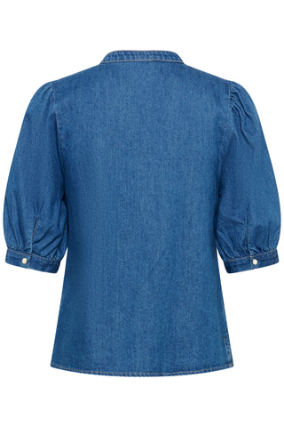 Part Two Pleated Placket Denim Blouse Blue Alesia