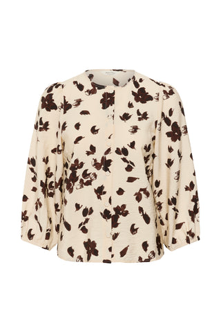 Part Two Feather Flower Print Blouse Beige Brown Channie