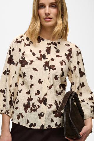 Part Two Feather Flower Print Blouse Beige Brown Channie