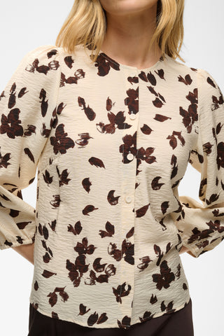 Part Two Feather Flower Print Blouse Beige Brown Channie