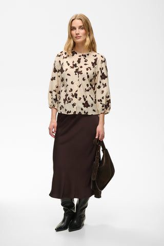 Part Two Feather Flower Print Blouse Beige Brown Channie