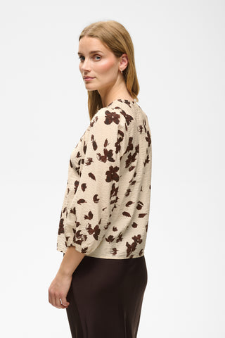 Part Two Feather Flower Print Blouse Beige Brown Channie