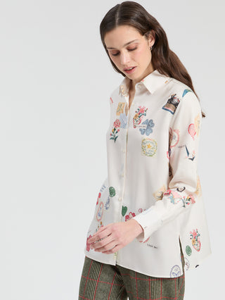 Vilagallo Love Print Blouse Ivory Mariela