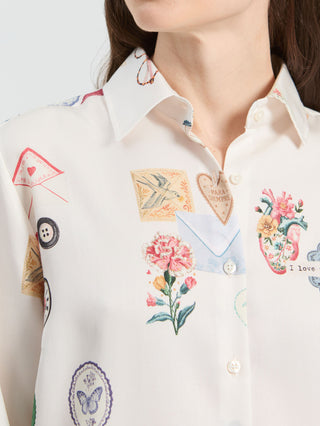 Vilagallo Love Print Blouse Ivory Mariela