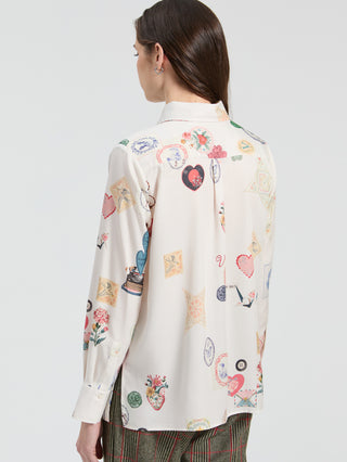 Vilagallo Love Print Blouse Ivory Mariela