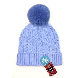 POM Herringbone Cable Knit Bobble Hat Ice Blue