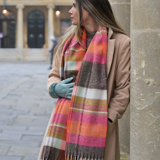 POM Tartan Check Scarf Orange Brown