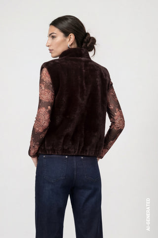 Monari Faux Fur Zipped Gilet Dark Brown