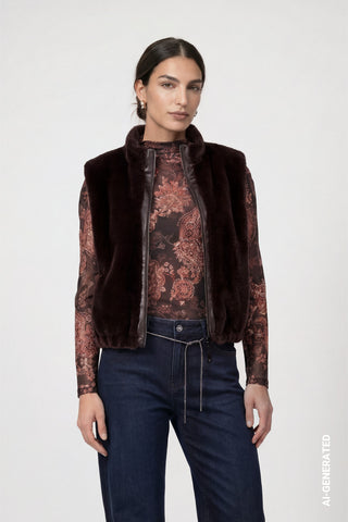 Monari Faux Fur Zipped Gilet Dark Brown