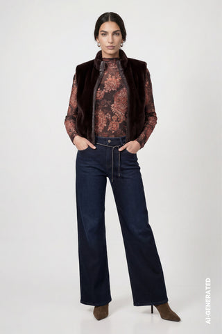 Monari Faux Fur Zipped Gilet Dark Brown