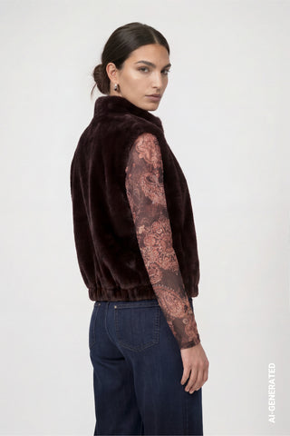 Monari Faux Fur Zipped Gilet Dark Brown