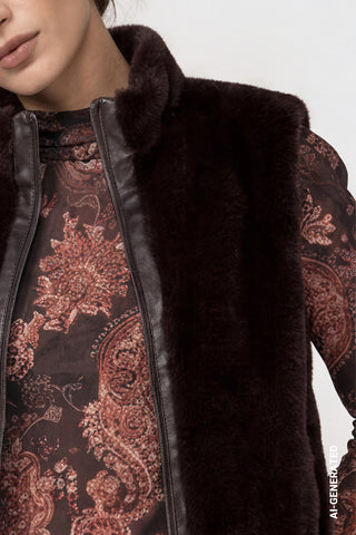 Monari Faux Fur Zipped Gilet Dark Brown