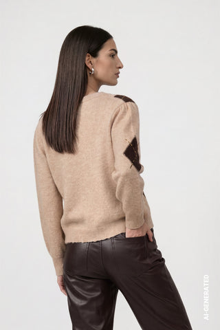 Monari Diamond Pattern Cardigan Beige Brown