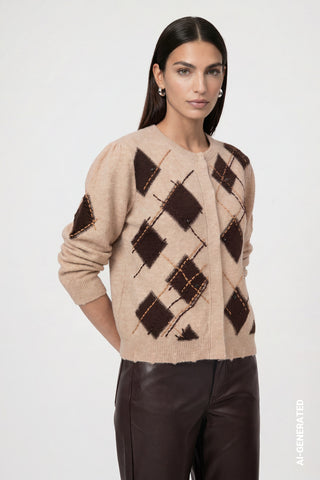 Monari Diamond Pattern Cardigan Beige Brown