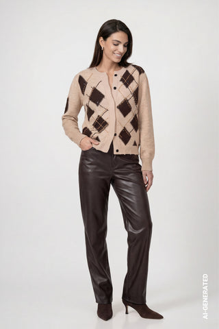 Monari Diamond Pattern Cardigan Beige Brown