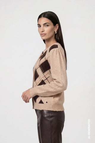 Monari Diamond Pattern Cardigan Beige Brown