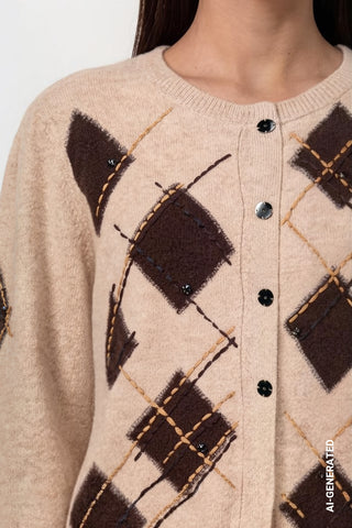 Monari Diamond Pattern Cardigan Beige Brown