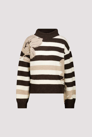 Monari Stripes and Flower Jumper Brown Beige