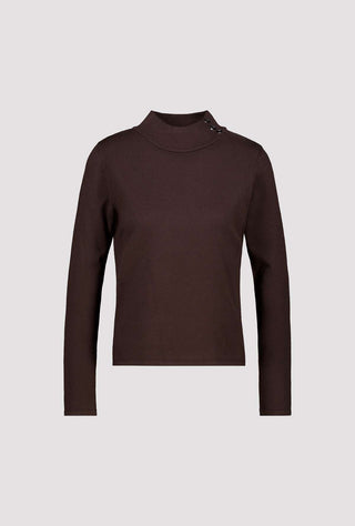 Monari Buttoned Mock Neck Jumper Dark Brown