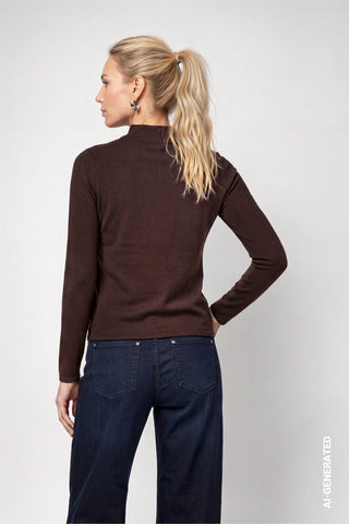 Monari Buttoned Mock Neck Jumper Dark Brown