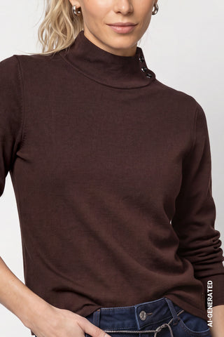 Monari Buttoned Mock Neck Jumper Dark Brown